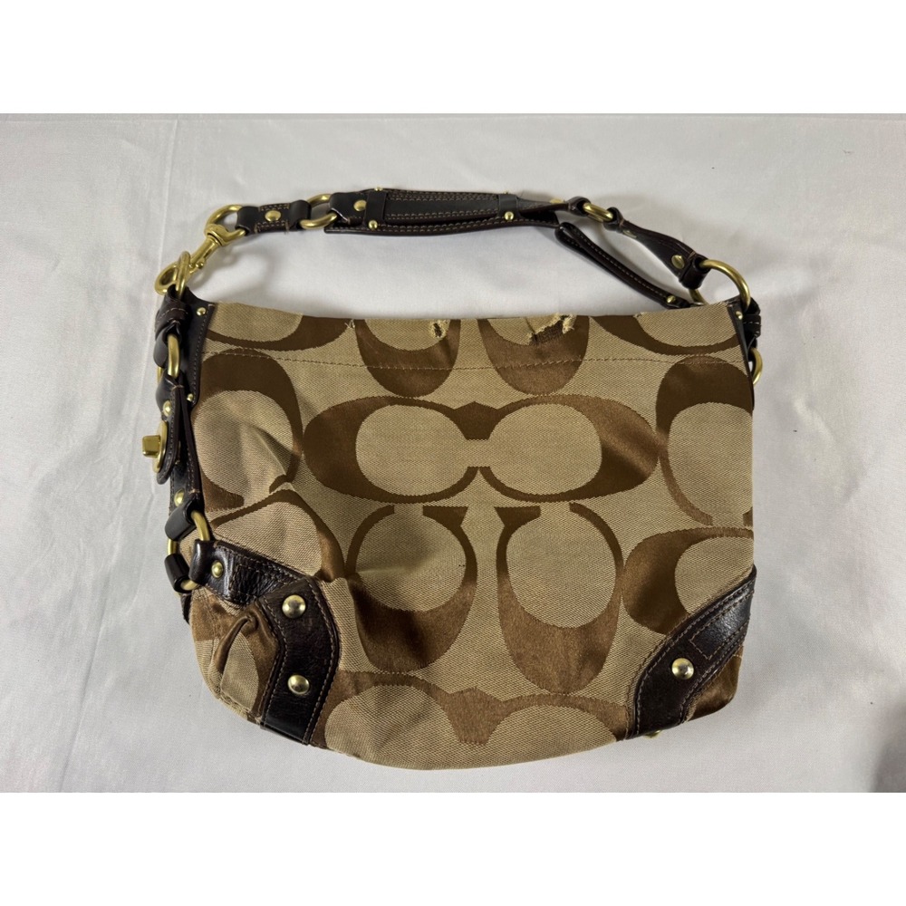 Coach Signature C Brown Canvas & Leather Turnlock Shoulder Bag (K0726-10519)